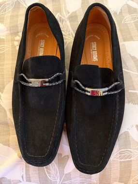 Stacy Adams Black Suede Slip-On Loafers with Braided Bit